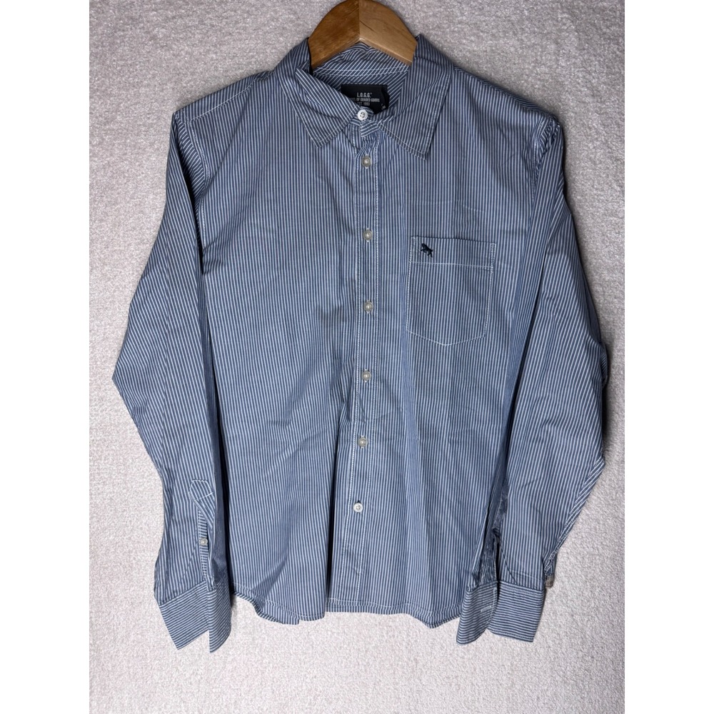 H&M L.O.G.G. Boys 14Y+ Blue White Striped Long Sleeve Button Up Shirt